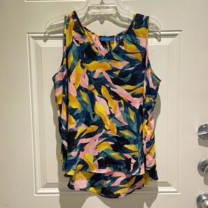Apt. 9 Tropical Blue Pink Yellow Sleeveless Top Size Petite Large V-cut Flowy